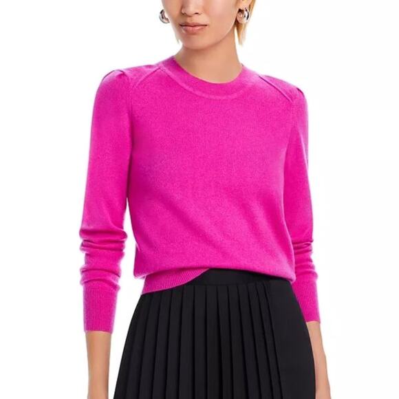 Aqua Sweaters - Aqua Cashmere Puff Sleeve Crewneck Sweater Pink Womens Size L Soft Knit Pullover